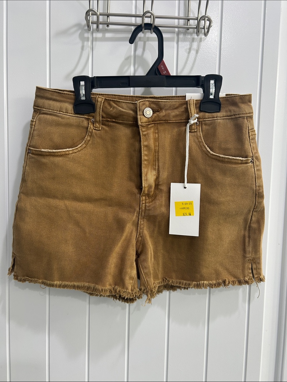 Zenana Outfitters Raw-Hem High-Rise Jean Shorts in Brown